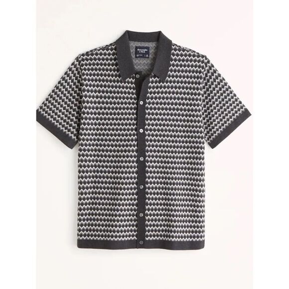 Abercrombie & Fitch Knit Cotton Blend Button Front Polo size XXL Black Gray Whit - Picture 1 of 7